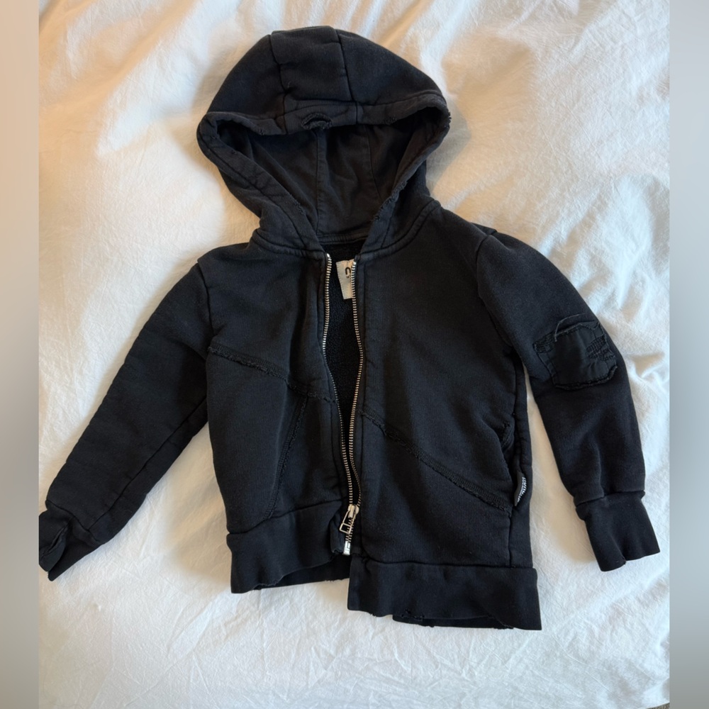 Nununu unbalanced black zip up sweatshirt 2/3T
